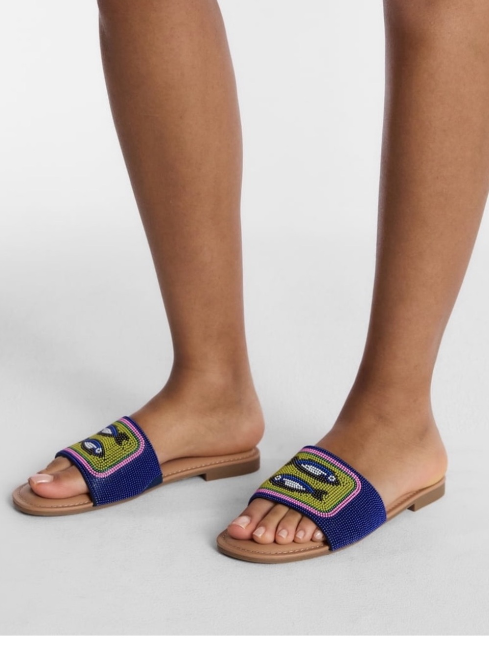 New no boundaries Beaded Blue and Green Slide fish Sandals size 8